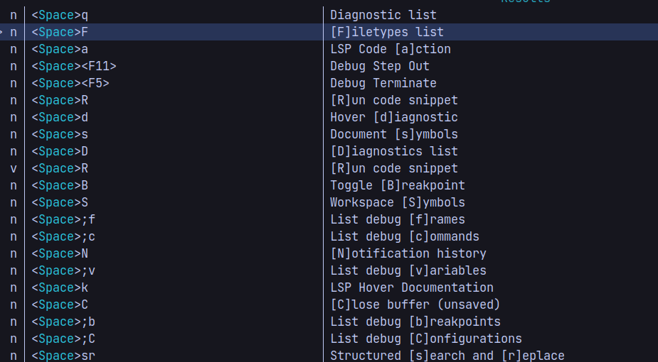 My space keymaps (not exhaustive)